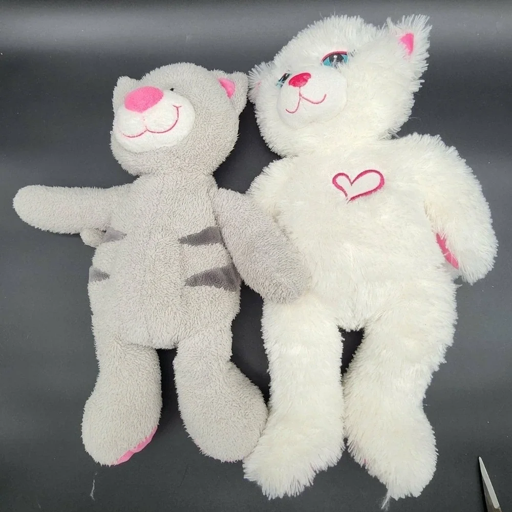 Build A Bear White Gray Sassy Snazzy Kitty Cat Plush Set 2pk Heart Stripe Kawaii